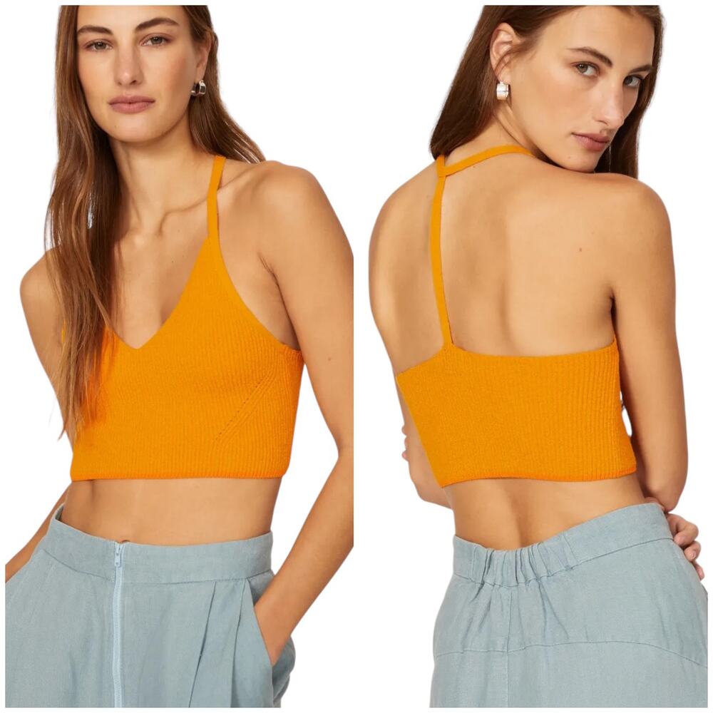 Rag & Bone NWT Soleil Cotton Rib Bra Top Yellow Size L V-Neck Racer Back Crop